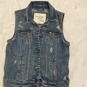 Abercrombie & Fitch Distressed Blue Denim Vest